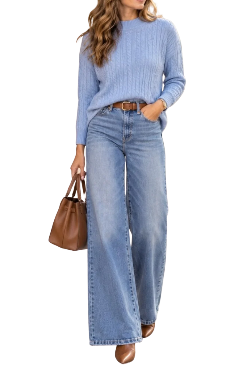 Style Wide-Leg Jeans with Knitwear