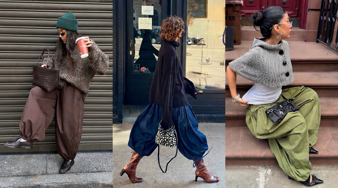 Balloon Pants with Knitwear and Layers