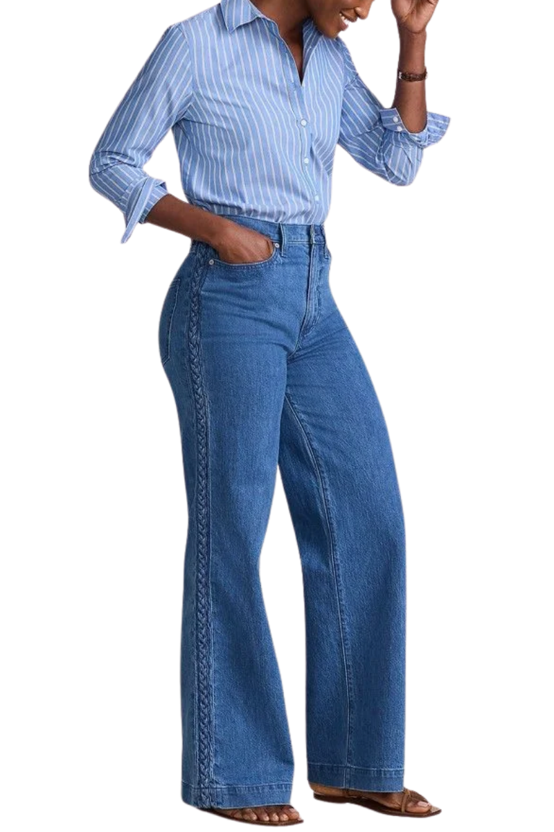 Pair Wide-Leg Jeans with A Button-Down Shirt
