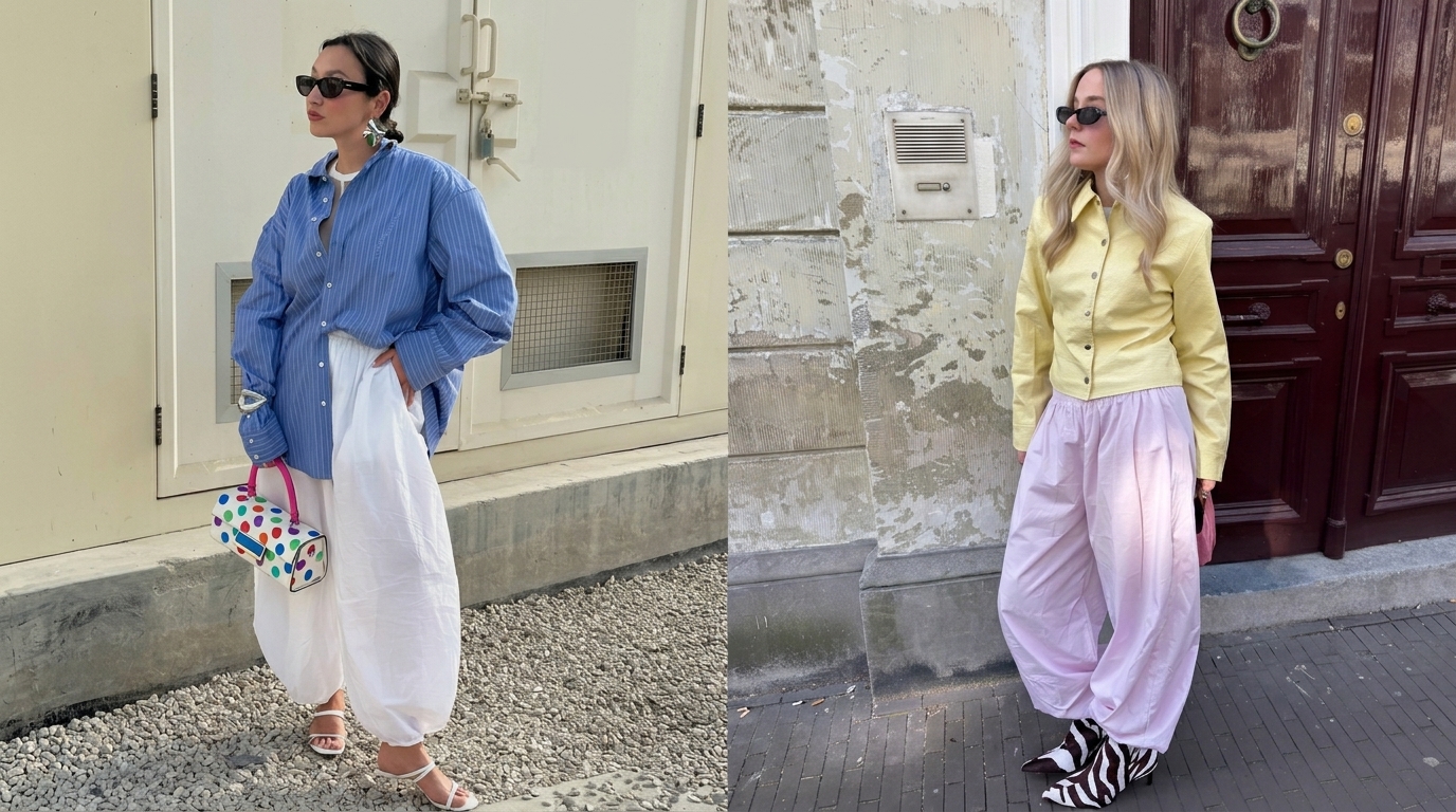 Balloons Pants with a Button-Down Shirt